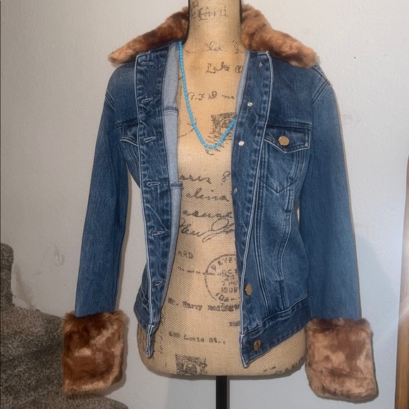 Michael Kors Faux Fur Trim Denim Jacket - Picture 10 of 13